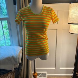 Topps Vibrant Green and Orange Striped Tee
